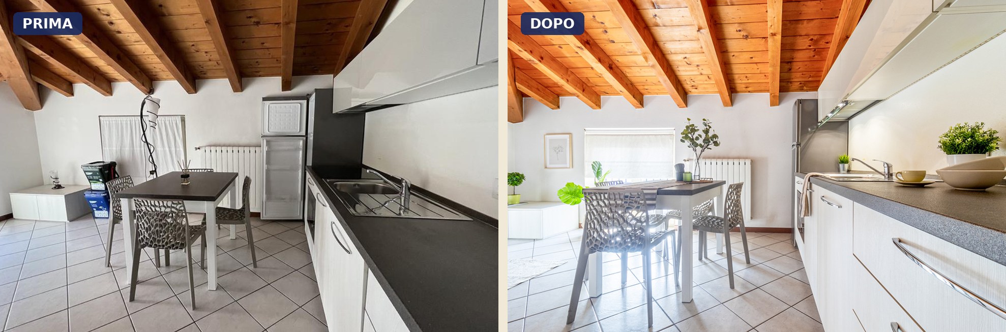Via Corsica a Brescia, la cucina prima e dopo la valorizzazione con home staging